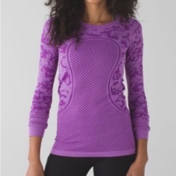 Lululemon Swiftly Tech Long Sleeve Crew Purple Camo Size 10 - Picture 2 of 16